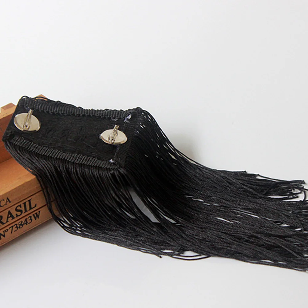 

1 Pair Black Tassel Epaulet Shoulder Board Badge Bead Decor Shoulder Mark Fringe Epaulet for Man Woman