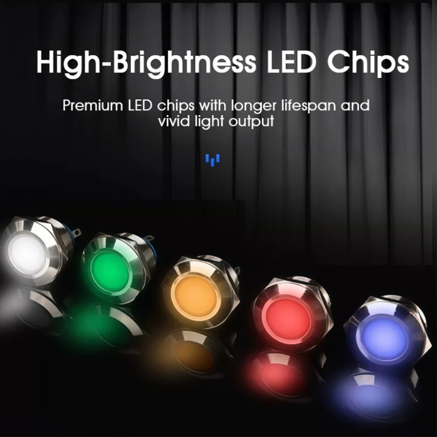 12mm IP66 Waterproof Color Metal LED Indicator Pilot Light,Signal Lamp with Wire Screw Pins,DC 12V 24V 220V