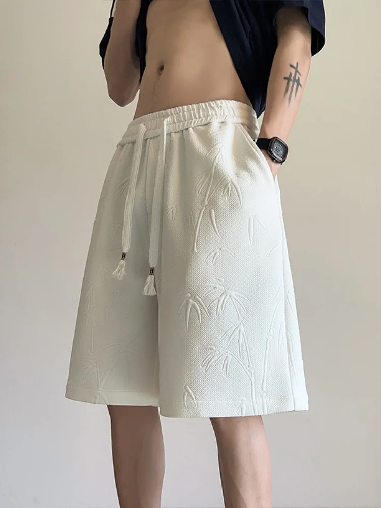 

Белые бамбуковые шорты с цветочным принтом, мужские повседневные шорты длиной до колена, прямые, летние, модные, в китайском стиле, молодежные, размер L