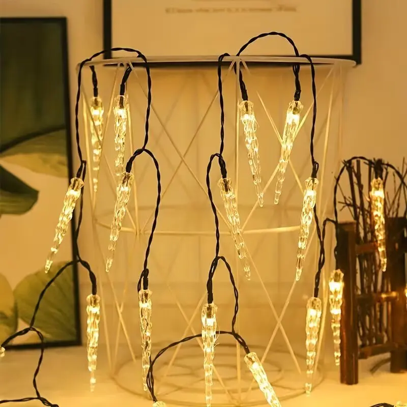 LED Solar Fairy String Lights Icicle Hanging Lights Battery Powered For Christmas Tree Windows Party Home Outdoor Winter Decor