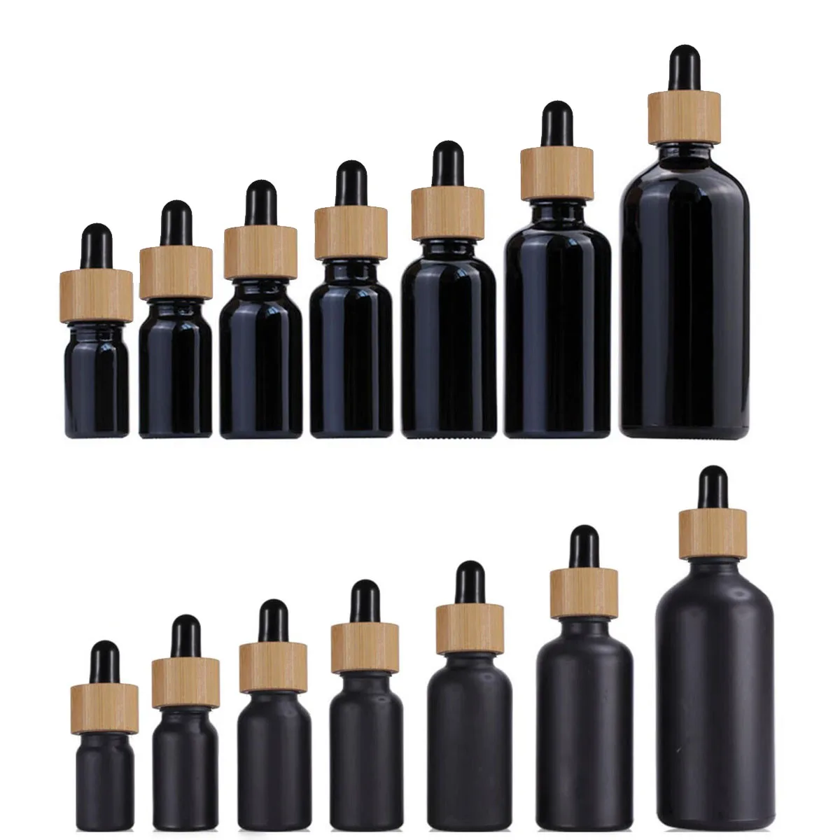 5x 10X Black Glass Dropper Bottles Bamboo Wood Essential Oils 5 ~ 100ML Matte Eye Drop Dripper Bottle Portable Refillable Travel