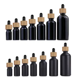 5x 10X Black Glass Dropper Bottles Bamboo Wood Essential Oils 5 ~ 100ML Matte Eye Drop Dripper Bottle Portable Refillable Travel