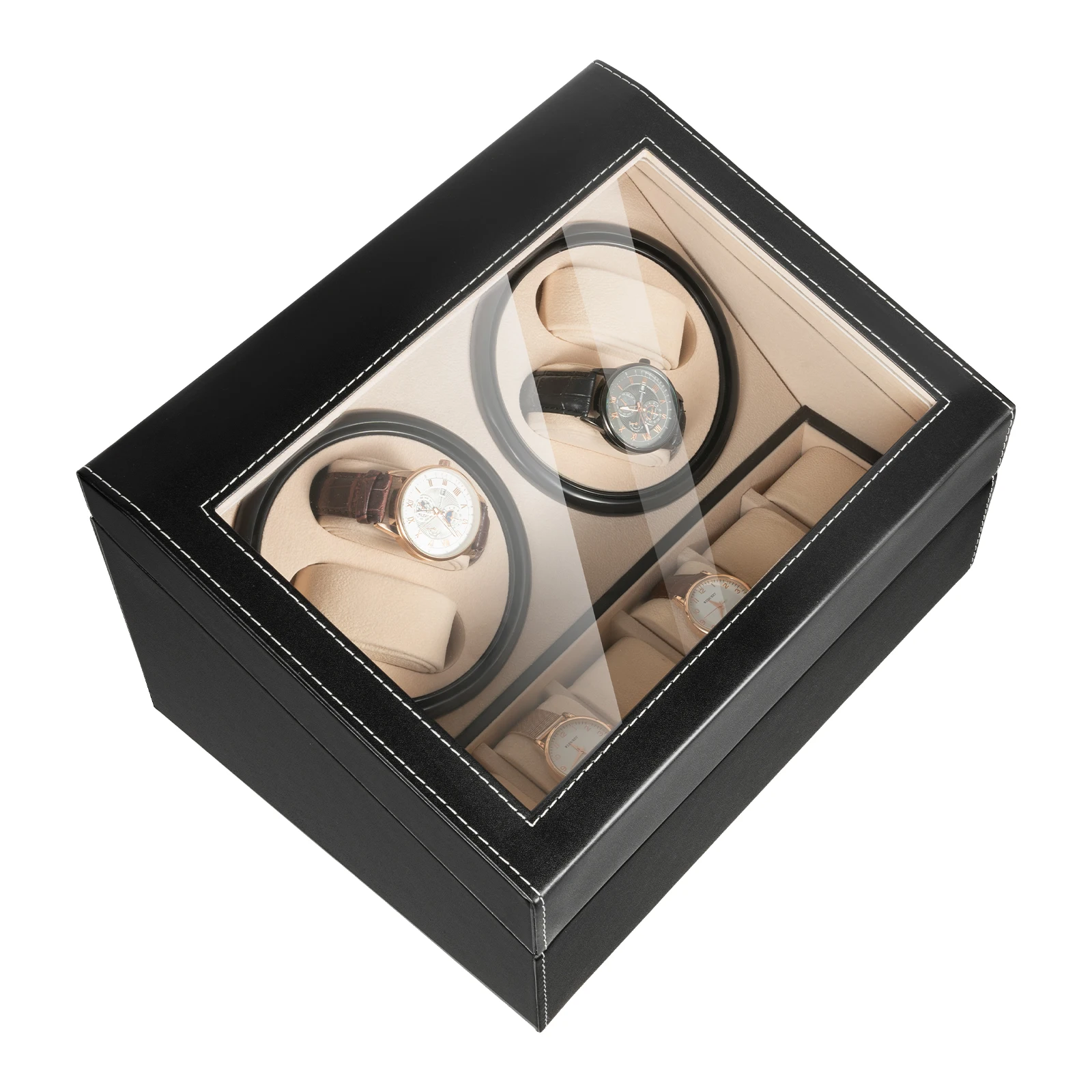 4+6 Watches Winder Automatic Watch Display Box Jewelry Box Luxury Automatic Rotation Storage Box Bins Box Organizer Black/Brown