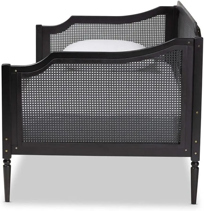 Hancock-Mid- Modern Carvão Acabado Madeira e Sintético Rattan Daybed, Twin Size