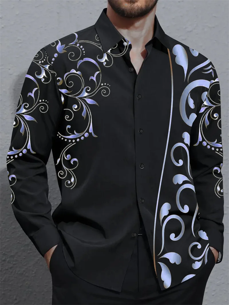 Men's Long Sleeve Shirt 3D Leopard Print Smooth Pattern Shirt Single Row Zipper Casual Shirt Men's Clothing