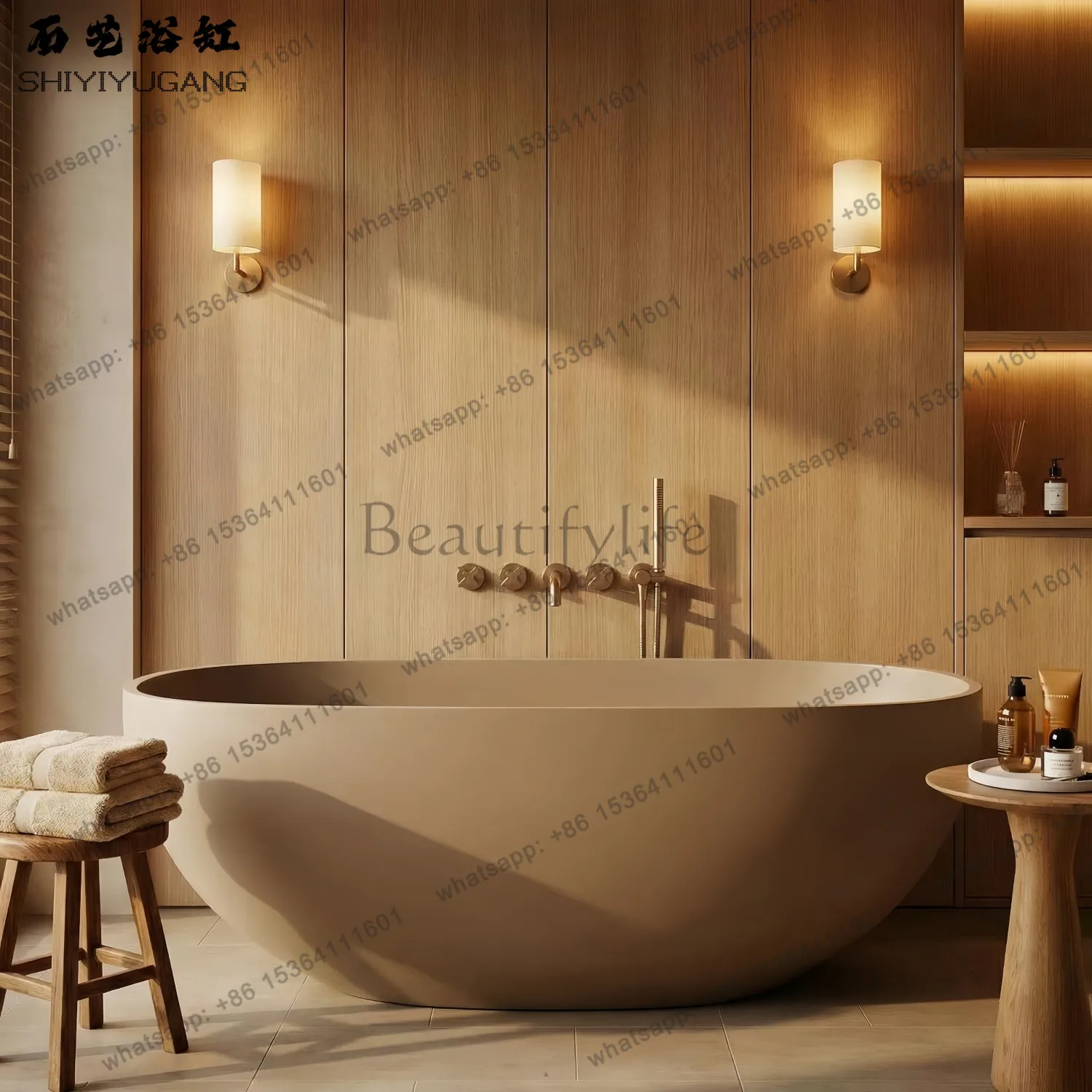 

Mica Oval Artificial Stone Bathtub Home Bed and Breakfast Hotel Freestanding Bath