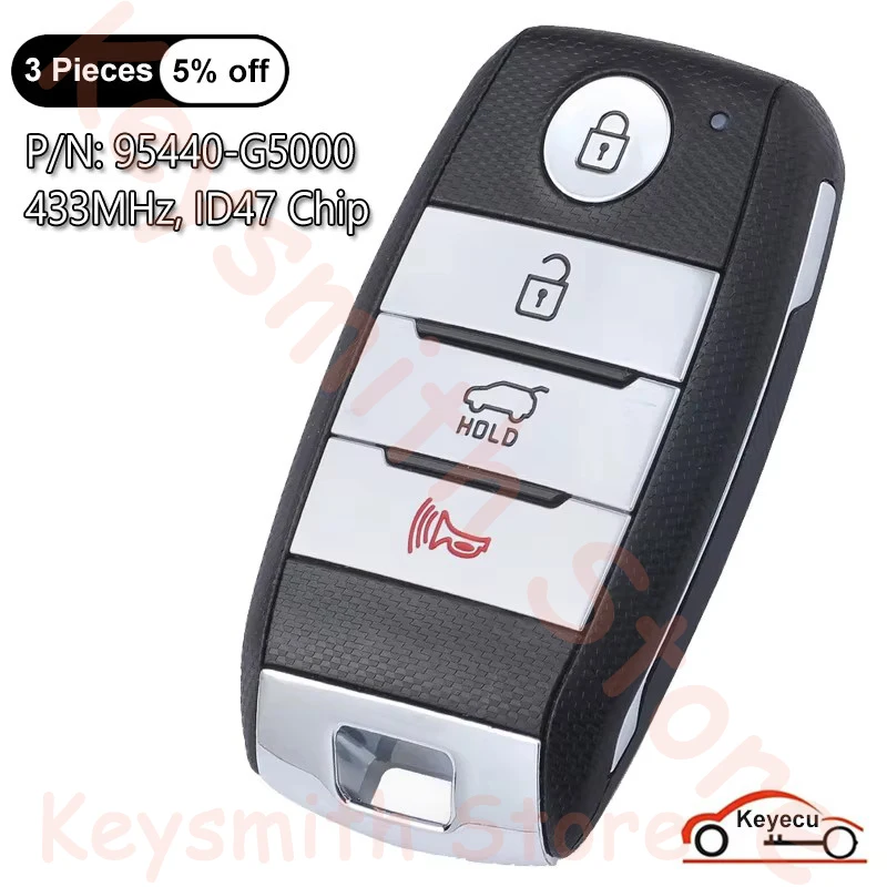 Keyecu 4 botões 433mhz id47 chip para kia niro 2017 2018 2019 2020 chave de controle remoto inteligente automático fob 95440-g5000 TQ8-FOB-4F08