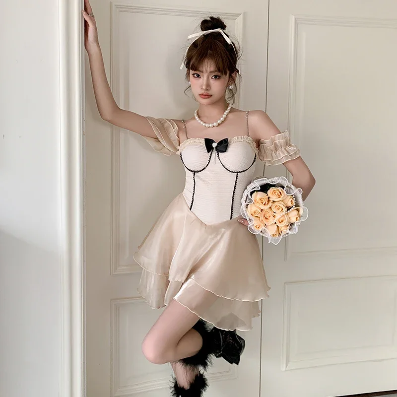 

New French Style Camisole, Sweet Ballet Gauze Skirt, Retro Slimming, Pure Desire Style, Cute Girl, One Piece Swimsuit, Female