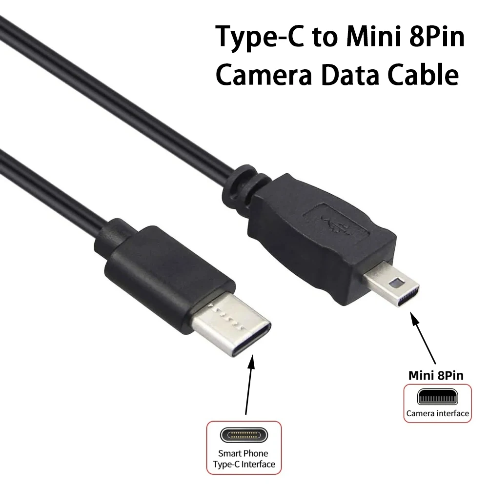 Type‑C to Mini 8Pin Camera Data Cable For UC‑E6 UC‑E16 UC‑E17 USB C Picture Transfer Charge Cord For Nikon Coolpix DSLR D7100