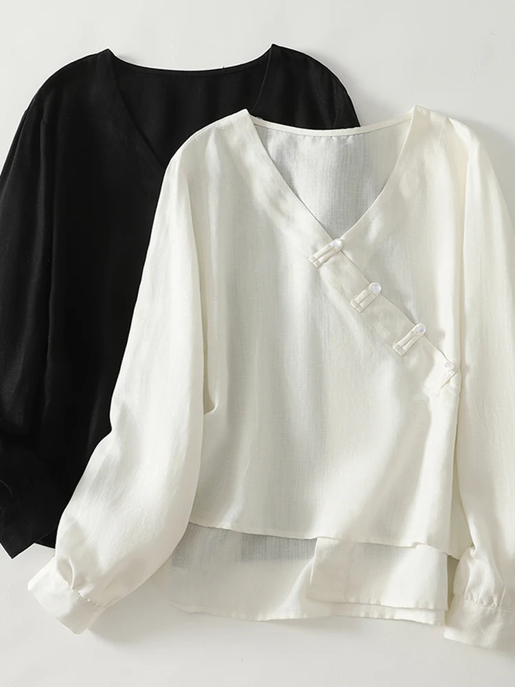 

Loose Fit Cotton Linen irt Women's Spring Summer Thin V-Ne Button up Front ort Ba Long Dra Silk Top