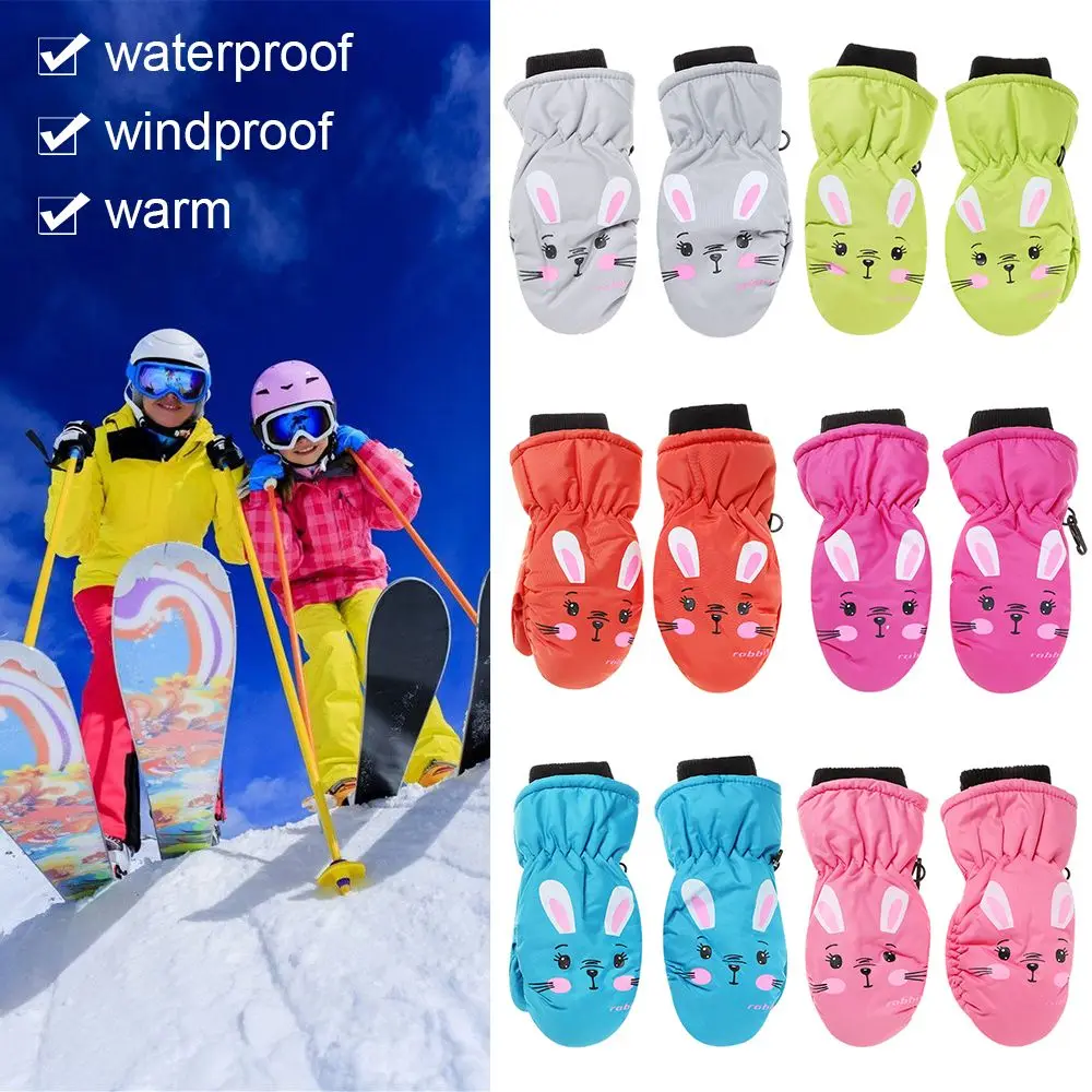 Winter Windproof Children Boys Girls Cartoon Rabbit Sports Mittens Waterproof Kids Ski Gloves Thick Warm