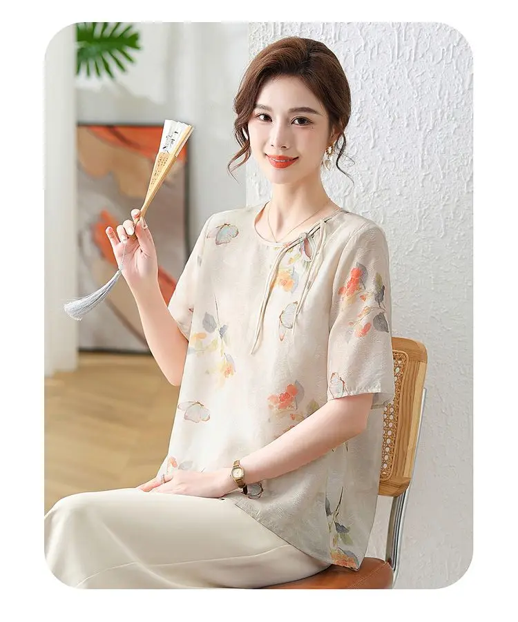 Mom's Chiffon Shirt Thin New Top Reduces Age