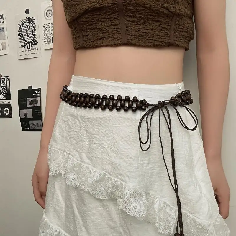 

1 шт., женский пояс в богемном стиле, тканая пеньковая веревка, этническая универсальная персонализированная декоративная поясная цепочка, летний модный аксессуар