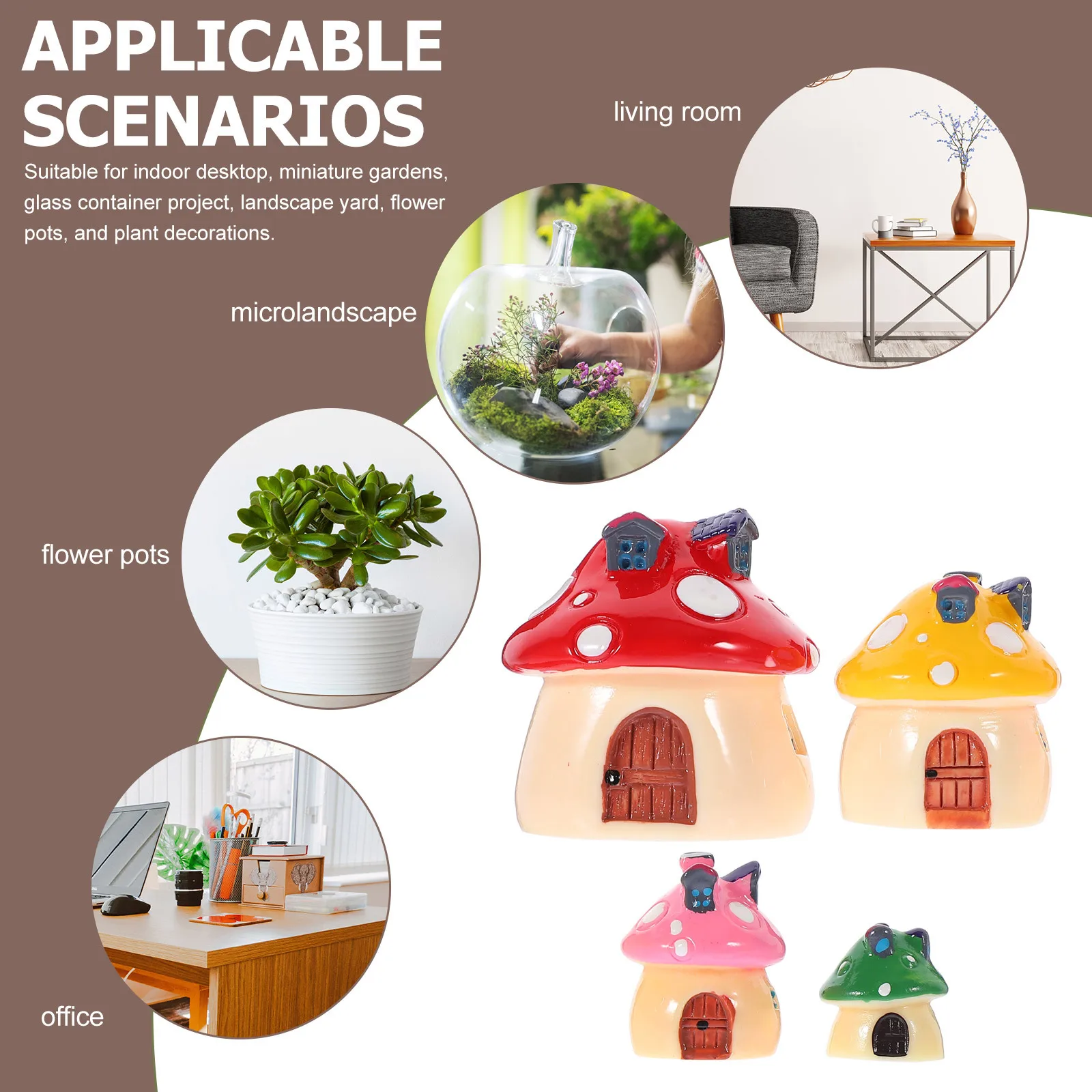 

4pcs Mini House Figurines Resin Cartoon Decor For Desktop Garden Bonsai Lawn Resin Mushroom House Figurines Ornaments Mushroom
