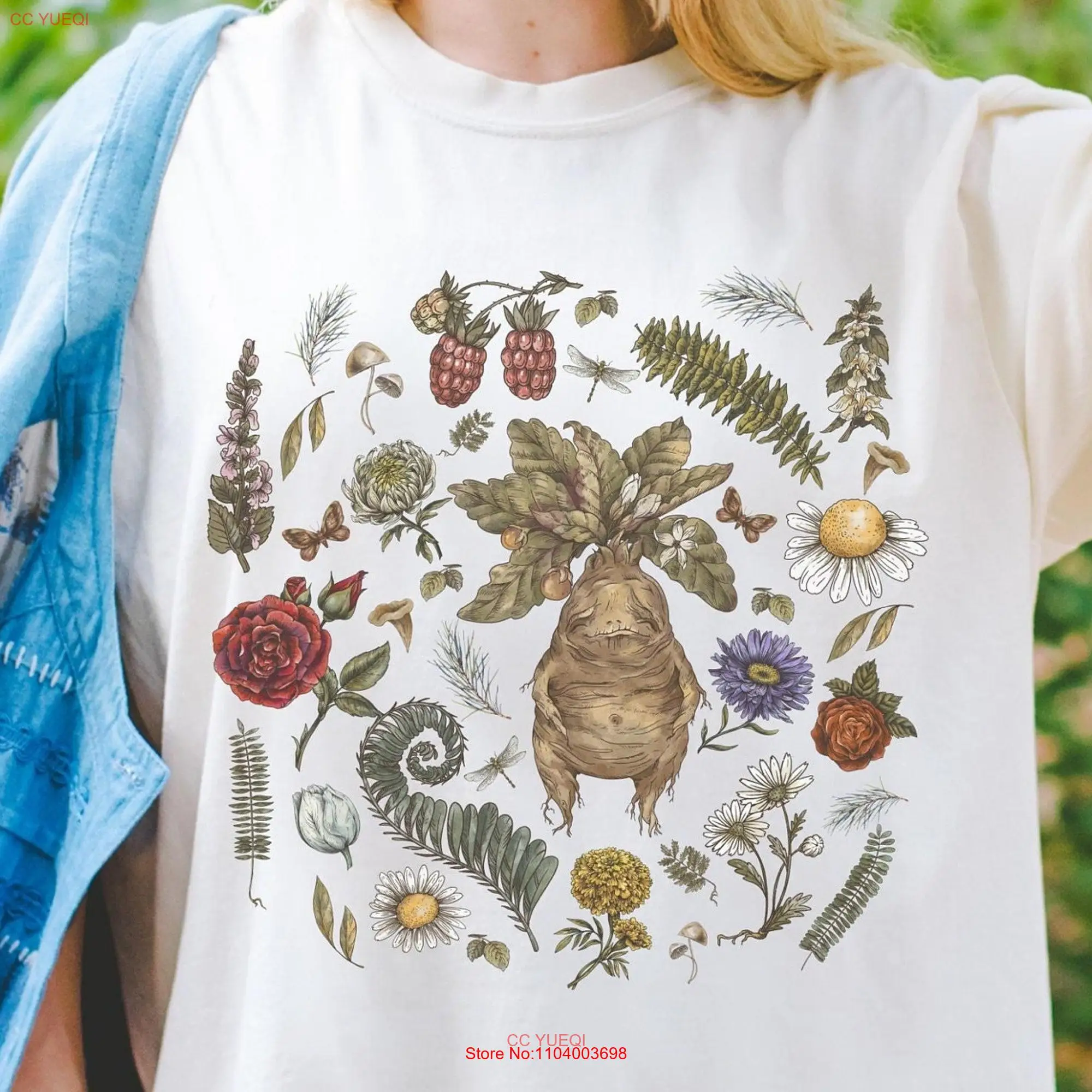 Cottage Core T Shirt for Nature Lover GoblinCore Mushroom Mandrake Cottagecore Cute Whimsigoth long or short sleeves