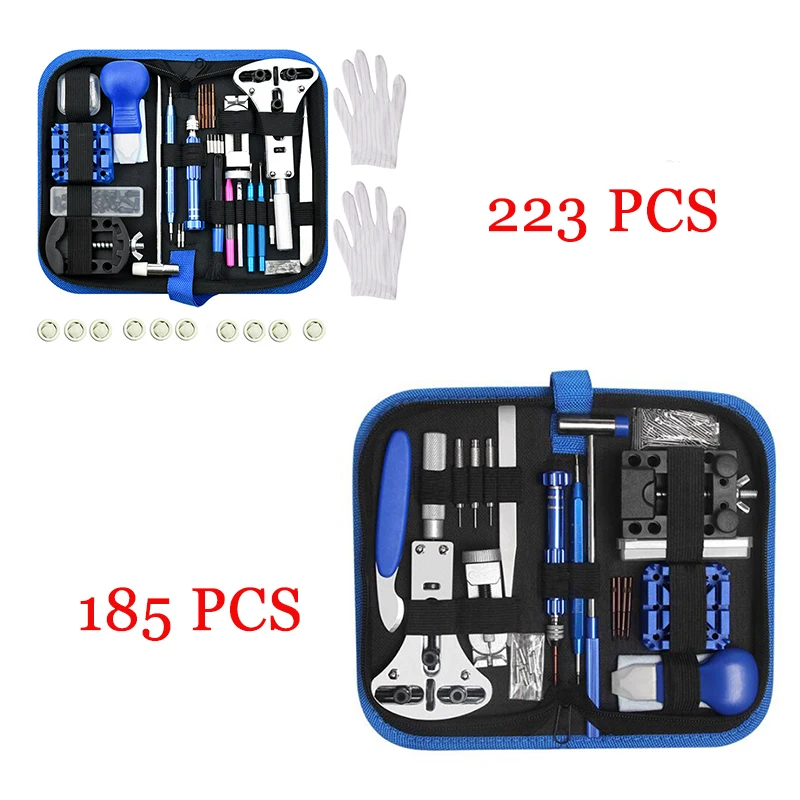 

185/223PCS Watch Repair Tool Kit Watch Link Pin Remover Shell Opener Spring Bar Remover Clock Battery Replacement Strap Needle