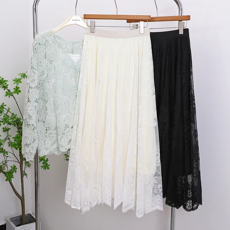 Gonna a vita alta in pizzo romantico Ele Gonna a trapezio con bottoni in puro colore primavera estate da donna con interno