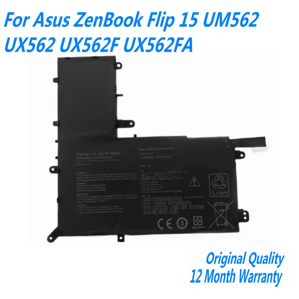 

NEW 15.36V 56WH B41N1827 Laptop Battery For Asus ZenBook Flip 15 UM562 UX562 UX562F UX562FA B41BmE1 0B200-03070200