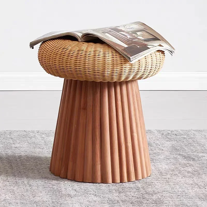 Taburetes de ratán hechos a mano, taburete creativo con forma de hongo, taburete para cambiar zapatos, taburete redondo, asiento