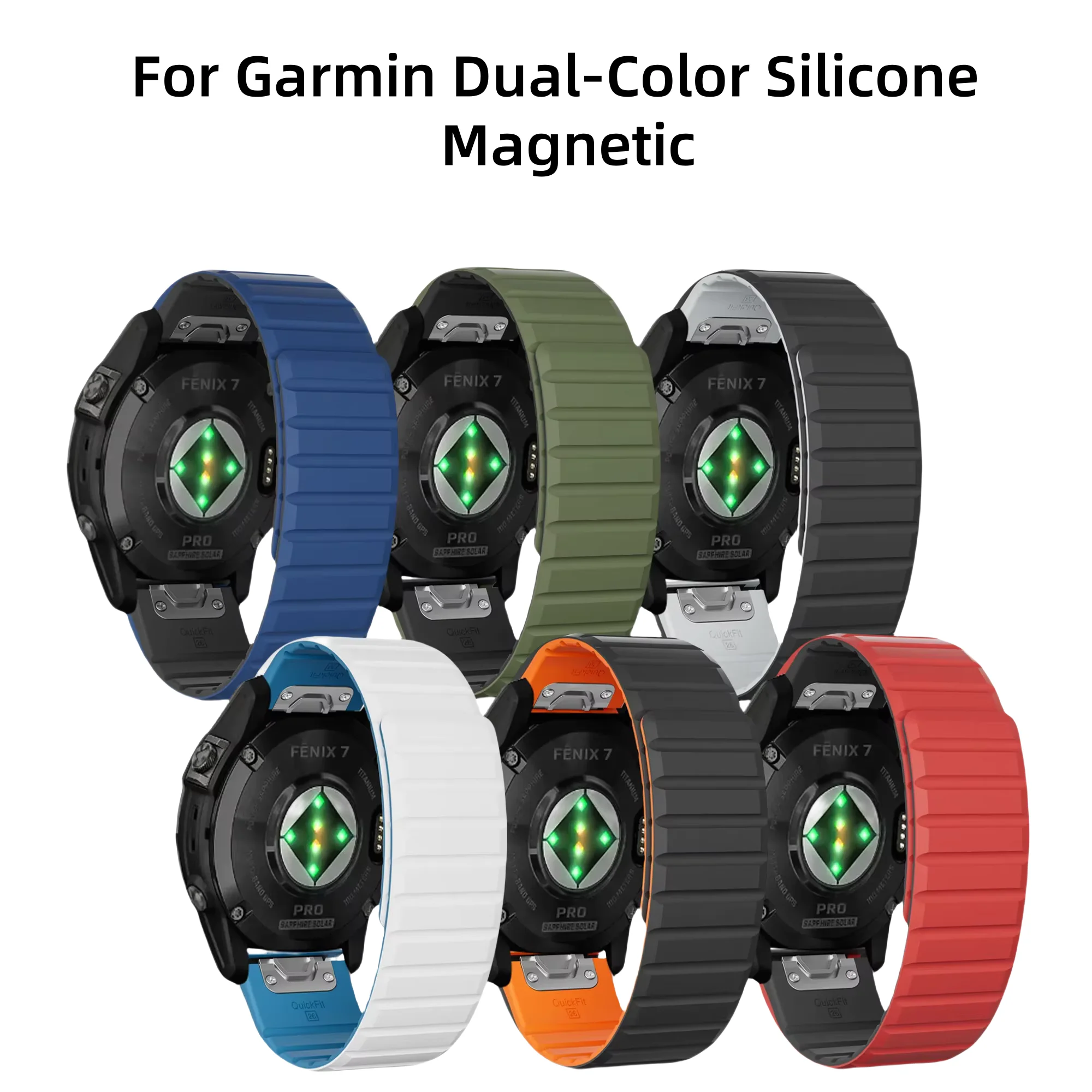 

Двухцветный силиконовый магнитный ремешок Garmin 22/26 мм, совместимый с часами Fenix 5/5X/6/6 Pro/7, Quatix 3/Ballistic/Edition.