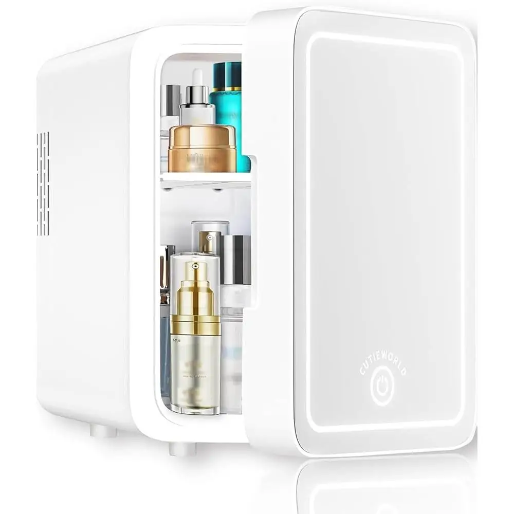 Compact Mini Fridge 4L with Adjustable LED Light Mirror Cooler Warmer Skincare Drinks Bedroom Office Car
