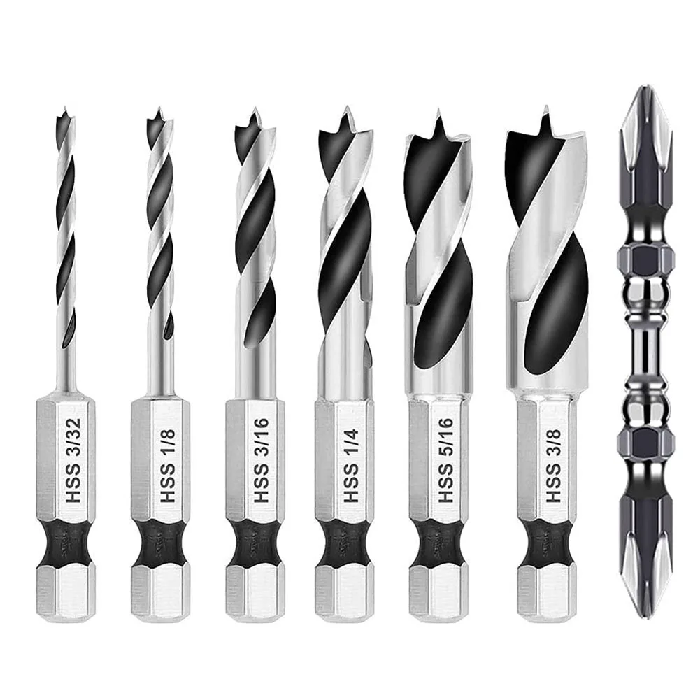 

Drill Bit Set Drill Bits 1/4\\\" Hex Shank 1/4\\\" Hex Shank Alloy Steel High-speed Steel Quick-change Brad Point