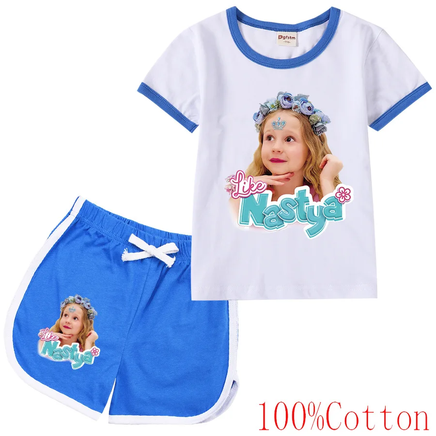 Russian Like Nastya T Shirt Kids Short Sleeve Tops Shorts Suit Toddler Girls Outfits Baby Boys Summer Sportsuits Children's Sets