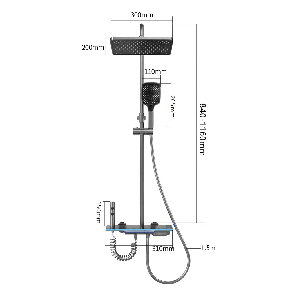 Sistema de ducha de lujo con luces, llave de Piano de vidrio templado, termostato de pantalla Digital inteligente, grifo mezclador de ducha, juego completo Grifo de ducha de modo 4 de la cascada de lluvia de latón