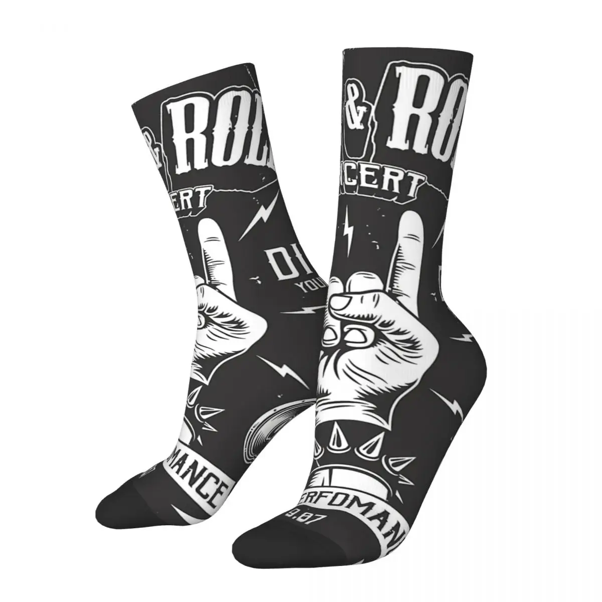 Men's Socks Retro Skull Rock And Roll Concert Live Fast Retro Harajuku Music Art Hip Hop Pattern Crew Crazy Sock Gift Printed