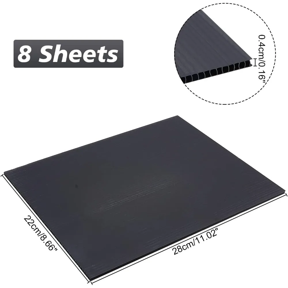 8 Packs Corrugated Plastic Sheets 8x11inch Black Waterproof Corrugated Sign Board Hard Plastic Sheet for Advertising