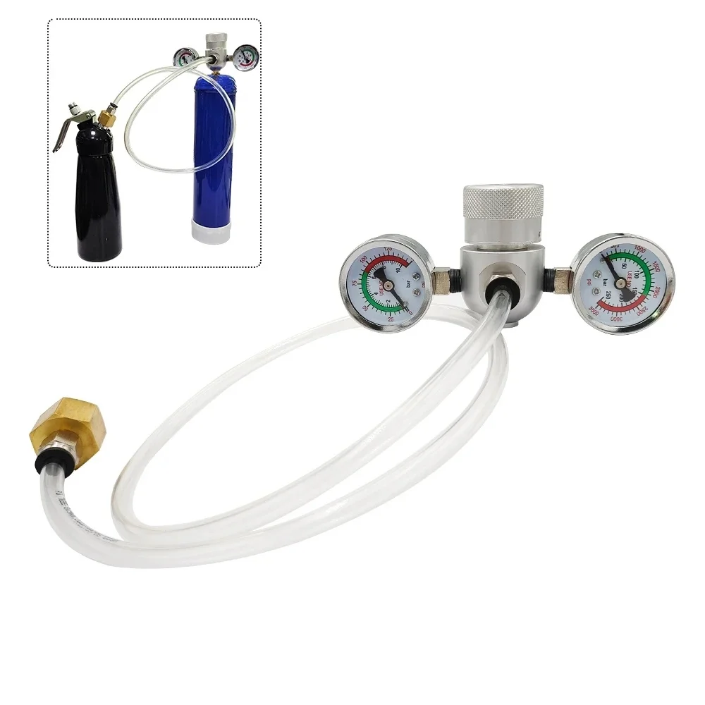 Pressure Regulator For Nitrous N2O Whipped Cream Charger Cylinder 580g 615g 640g 1100g Cream Jar,8mm OD Hose Line 10Bar