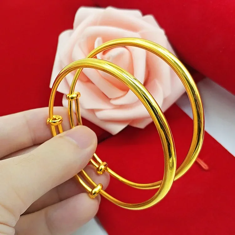 9999 Real Gold 24K Gold Round Stick Push-Pull Bracelet Gold Glossy Gypsy Meteor Shower Women's Bracelet