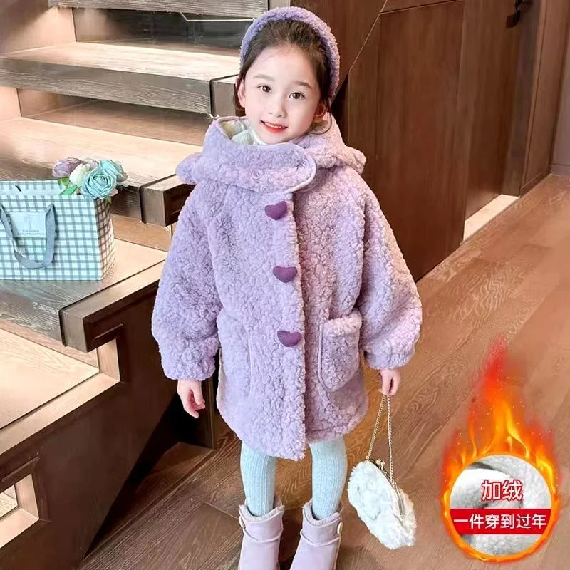 Winter Girls Fleece Coats Autumn Children Cotton-Padded Jackets Kids Clothing Baby Hooded Outerwear Princess Costumes 2-8 Years