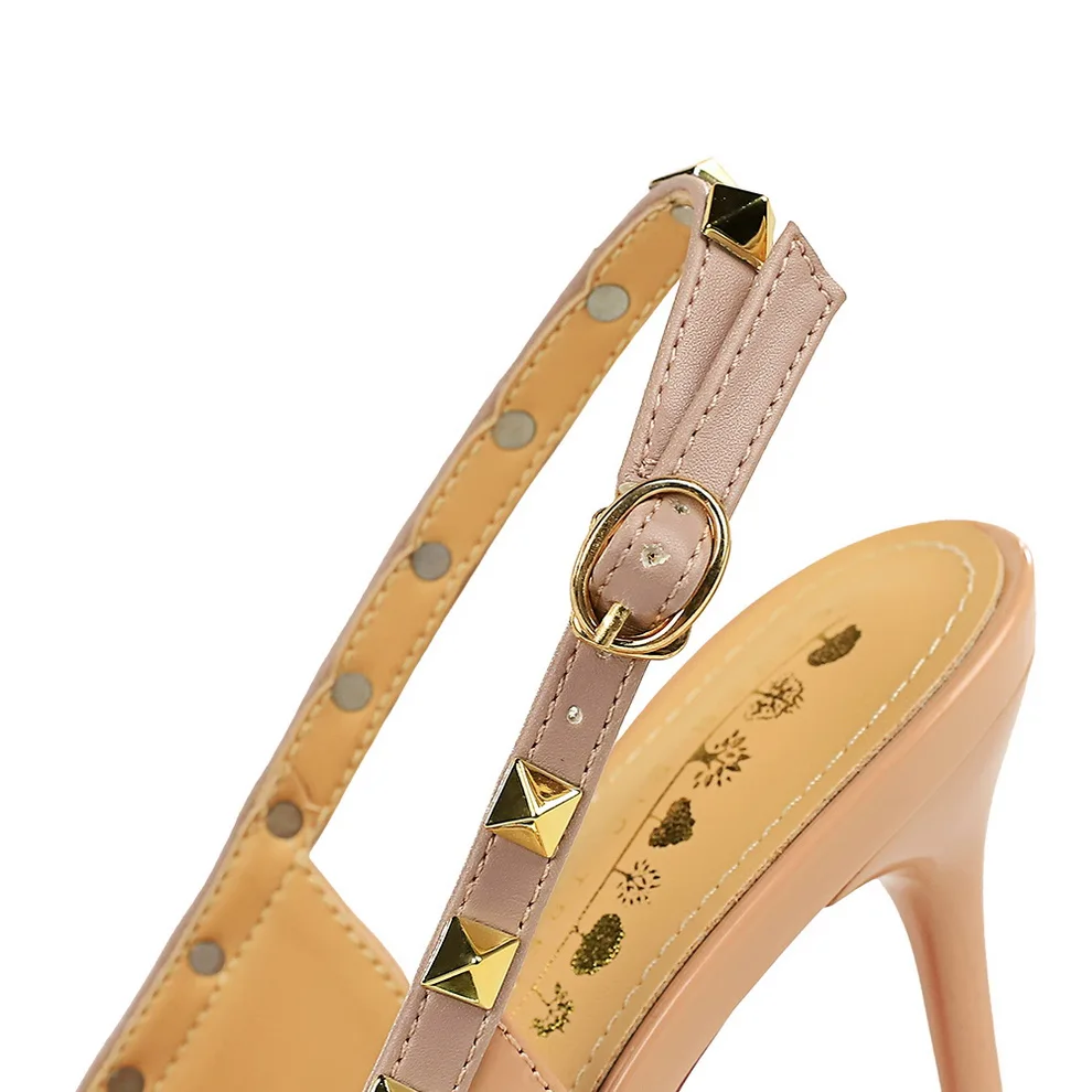 Women 9.5cm High Heels Lady Patent Leather Studded Stiletto Heel Single Ankle Strap Heels Pumps Female Breathable Dance Shoes image 5