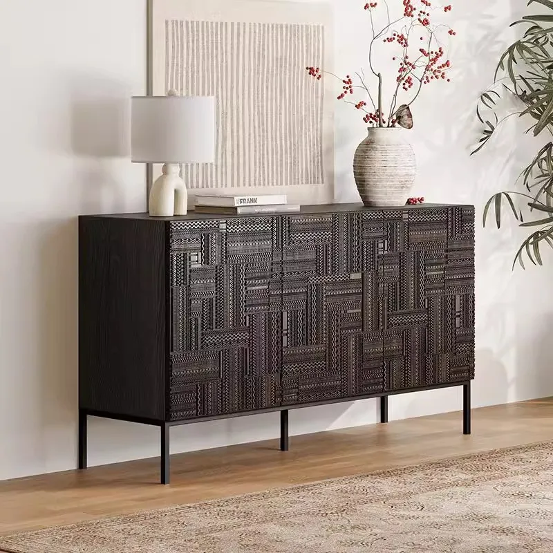 Household Carving Sideboards Living Room Retro Kitchen Storage Solid Sideboards Solid Wood Display Cabinet Furniture Taquilla JT