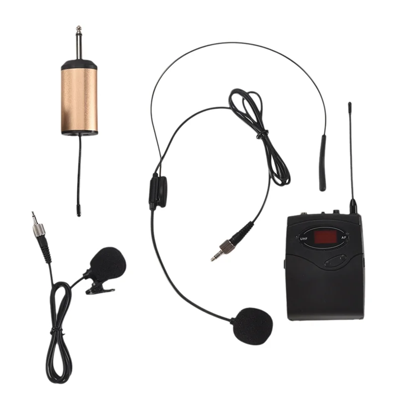 -Sistema microfonico wireless AT52, set microfono wireless con auricolare e ricevitore trasmettitore da cintura con microfono lavalier