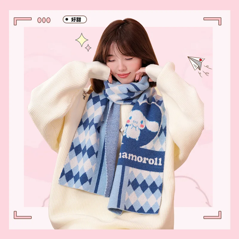 Sanrio Scarf Kawaii Kuromi Cinnamoroll My Melody Cartoon Soft Thick Scarves Winter To Keeping Warm for Girls Gift