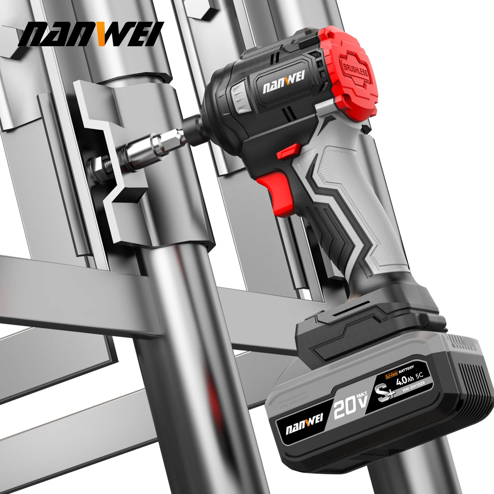 NANWEI Power Tools 240Nm Brushless Lithium-Ion Impact Driver Household Electric Screwdriver Cordless Drill/Screwdriver