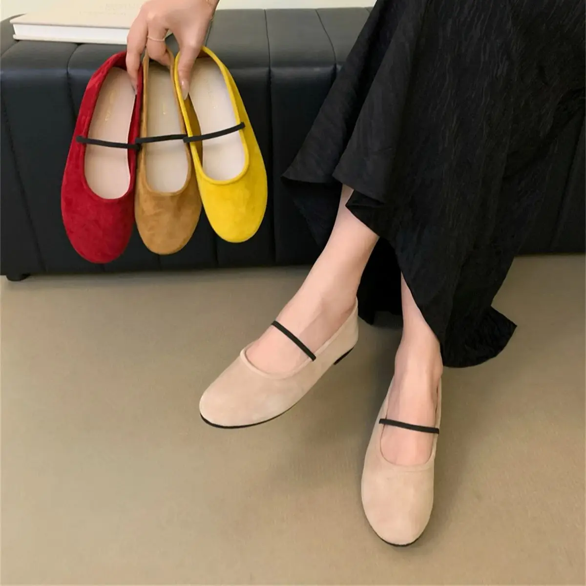 Bailamos New Women Flats Fashion Suede Round Toe Ladies Elegant Ballerinas Shoes Casual Slip On Mary Jane Shoes Mujer