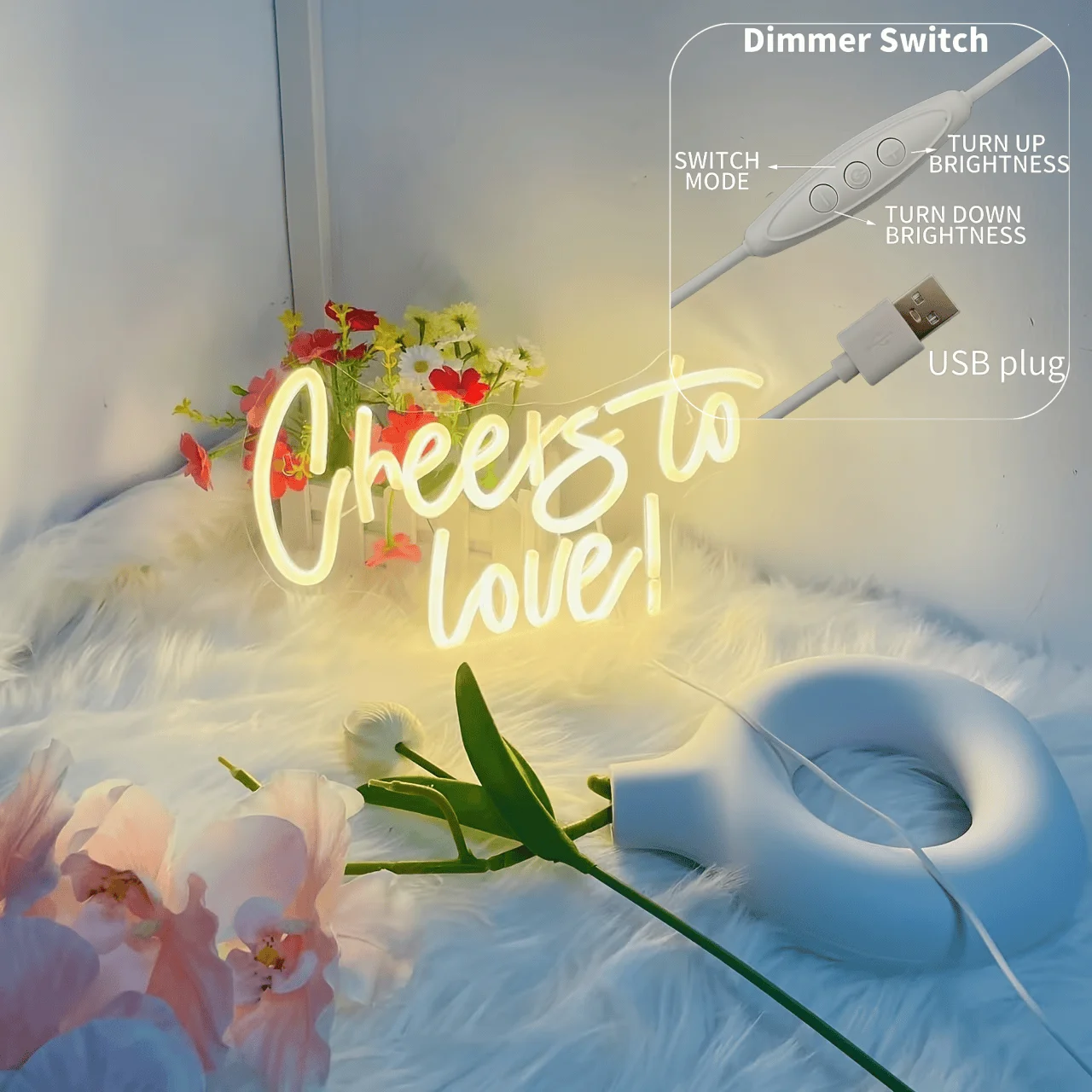 Cheers to Love Neon Sign/Wedding Gift for Couples/Dimmable LED Decor/for Anniversary, Valentine's Day & Wedding Decorations