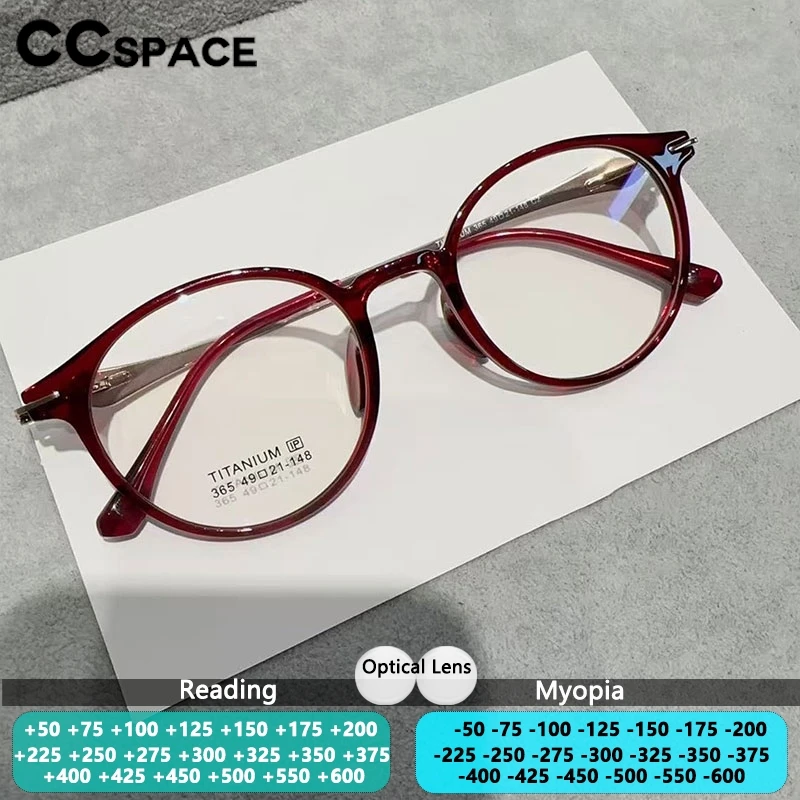 CCspace Damen-Lesebrille, optische Gläser, verschreibungspflichtige Brillen, kreisförmig, ultraleicht, Retro-Presbyopie, Herren-Myopie-Brille
