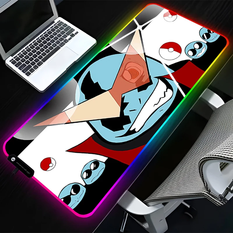 RGB LED Mouse Pad Rubber HD Mousepad Computer Gaming Accessories Keyboard Pad Office Non Slip Desk P-pokemon Squirtle Mouse Mat