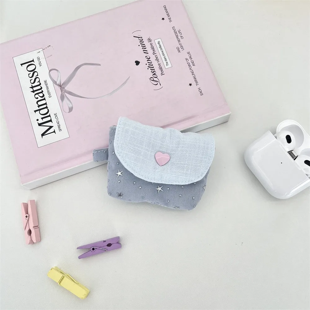 Cute Mini Earphone Storage Bag Snap Button Sequined Stars Coin Purse Key Jewelry Protective Pouch for Women Girls