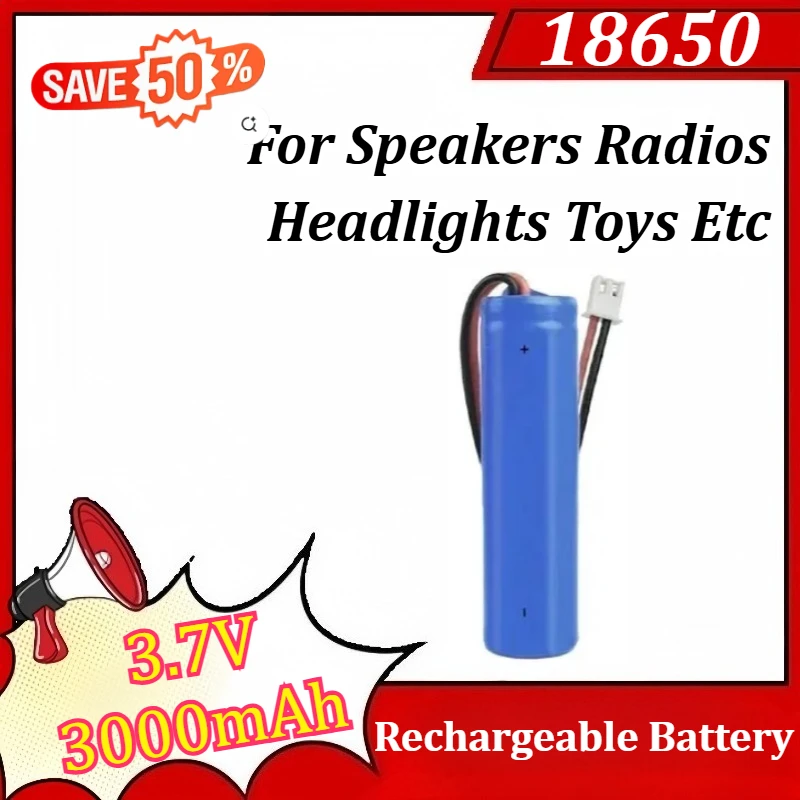 

PH2.0 Plug 18650 3.7V 3000mAh Lithium Ion Rechargeable Battery with PCB for Speakers Radios Headlights Toys Etc