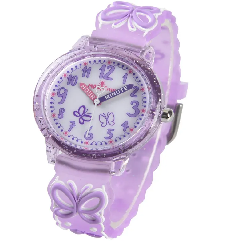 New Butterfly Watch Dreamy 3D Cartoon Purple Strap Waterproof Pointer Watch Cute Girl Quartz Watch Children