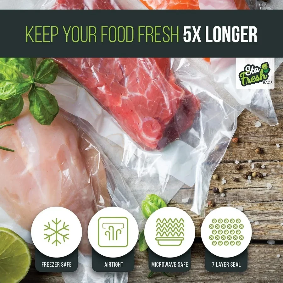 Sta Fresh 真空シーラーバッグ 10インチ x 14インチ ガロンサイズ 3.5ミル厚 バルクフードセーバー ストレージ スーヴィードクッキング 冷凍バッグ U