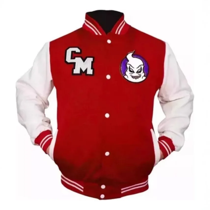 Club Misterio CM Ghost Embroidered Varsity Jacket Men Women Vintage Red White Leather Sleeve Baseball Coat Streetwear Casual
