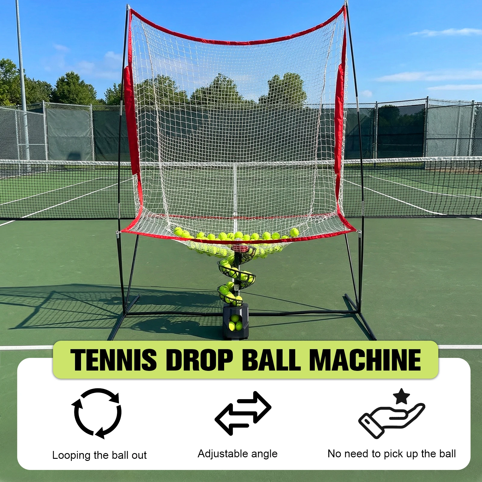 

Portable Tennis Ball Machine with 10 Pickleballs 5 Adjustable Angles 2 Power Level for All Skill Levels Indoor Outdoor Use