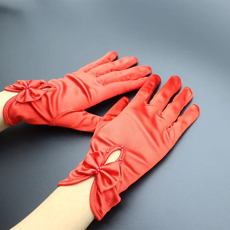 

Модные женские летние перчатки пикантные и элегантные Короткие атласные эластичные перчатки с бантом женские солнцезащитные перчатки