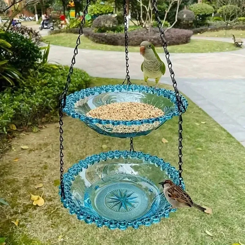 Tempat makan burung gantung, tempat minum burung gantung luar ruangan lapisan tunggal/ganda taman halaman gantung bak mandi burung alat #